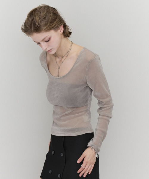 Rohwel(ローウェル)の「Velour Long Sleeve Top / ベロアロングスリーブトップス(Tシャツ/カットソー・レディース・ライトグレー/ブラック/ブラウン・FREE)」の18枚目の写真