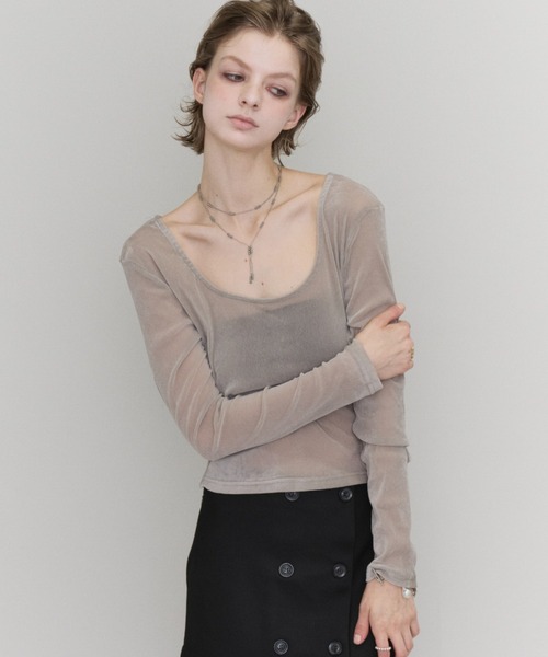 Rohwel(ローウェル)の「Velour Long Sleeve Top / ベロアロングスリーブトップス(Tシャツ/カットソー・レディース・ライトグレー/ブラック/ブラウン・FREE)」の16枚目の写真