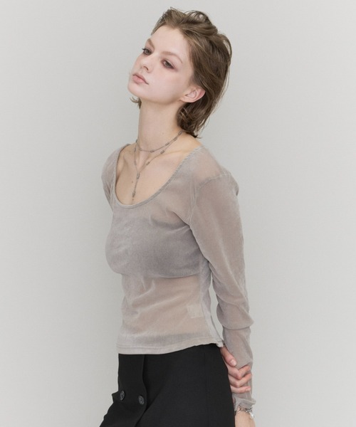 Rohwel(ローウェル)の「Velour Long Sleeve Top / ベロアロングスリーブトップス(Tシャツ/カットソー・レディース・ライトグレー/ブラック/ブラウン・FREE)」の17枚目の写真