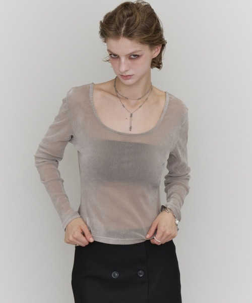 Rohwel(ローウェル)の「Velour Long Sleeve Top / ベロアロングスリーブトップス(Tシャツ/カットソー・レディース・ライトグレー/ブラック/ブラウン・FREE)」の15枚目の写真