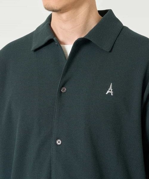 a.v.v(アーヴェヴェ)の「<ワンポイント刺繡が映える> ハニカムジャカードジャージーシャツ【イージーケア/洗濯機で洗える/遮熱/毛玉になりにくい】(シャツ/ブラウス・メンズ・グリーン/ブラック・48/46)」の6枚目の写真