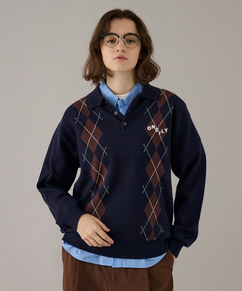 ONCILY(オンシェリー)の「ARGYLE COLLAR KNIT POLO / アーガイルカラーニットポロ(ニット/セーター・メンズ・ベージュ/カーキ/ネイビー/ボルドー・SMALL/MEDIUM/LARGE)」の3枚目の写真