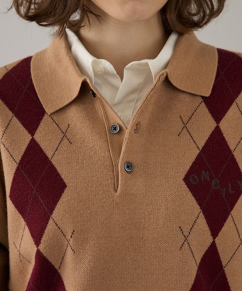 ONCILY(オンシェリー)の「ARGYLE COLLAR KNIT POLO / アーガイルカラーニットポロ(ニット/セーター・メンズ・ベージュ/カーキ/ネイビー/ボルドー・SMALL/MEDIUM/LARGE)」の6枚目の写真