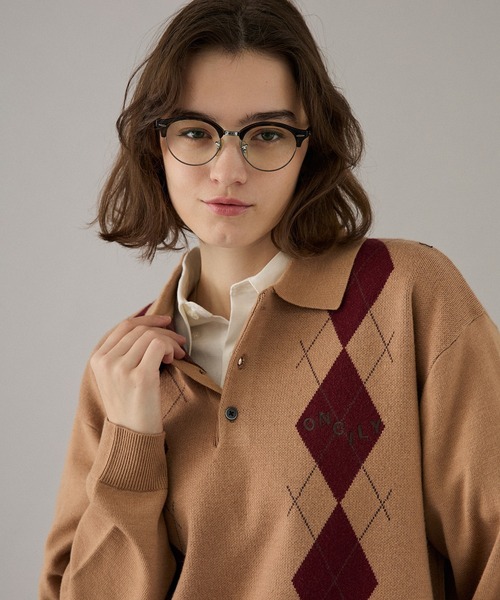 ONCILY(オンシェリー)の「ARGYLE COLLAR KNIT POLO / アーガイルカラーニットポロ(ニット/セーター・メンズ・ベージュ/カーキ/ネイビー/ボルドー・SMALL/MEDIUM/LARGE)」の14枚目の写真