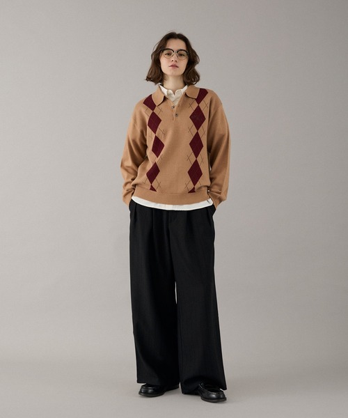 ONCILY(オンシェリー)の「ARGYLE COLLAR KNIT POLO / アーガイルカラーニットポロ(ニット/セーター・メンズ・ベージュ/カーキ/ネイビー/ボルドー・SMALL/MEDIUM/LARGE)」の8枚目の写真