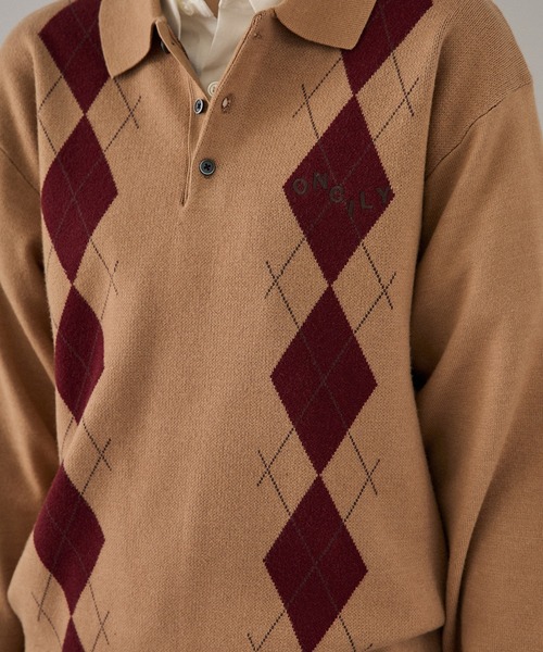 ONCILY(オンシェリー)の「ARGYLE COLLAR KNIT POLO / アーガイルカラーニットポロ(ニット/セーター・メンズ・ベージュ/カーキ/ネイビー/ボルドー・SMALL/MEDIUM/LARGE)」の5枚目の写真