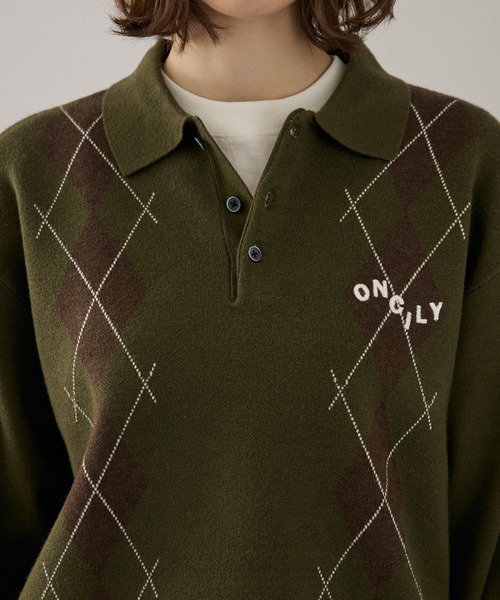 ONCILY(オンシェリー)の「ARGYLE COLLAR KNIT POLO / アーガイルカラーニットポロ(ニット/セーター・メンズ・ベージュ/カーキ/ネイビー/ボルドー・SMALL/MEDIUM/LARGE)」の21枚目の写真