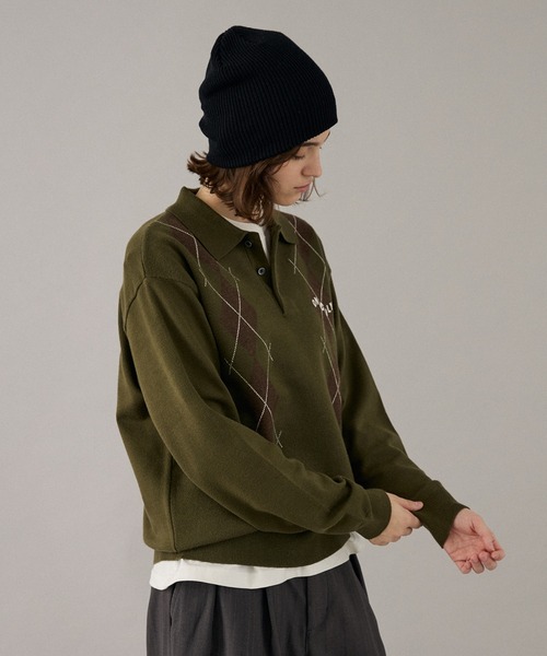 ONCILY(オンシェリー)の「ARGYLE COLLAR KNIT POLO / アーガイルカラーニットポロ(ニット/セーター・メンズ・ベージュ/カーキ/ネイビー/ボルドー・SMALL/MEDIUM/LARGE)」の19枚目の写真