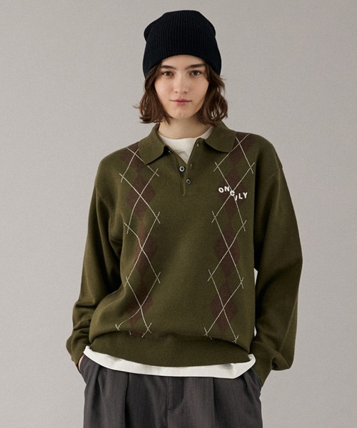 ONCILY(オンシェリー)の「ARGYLE COLLAR KNIT POLO / アーガイルカラーニットポロ(ニット/セーター・メンズ・ベージュ/カーキ/ネイビー/ボルドー・SMALL/MEDIUM/LARGE)」の17枚目の写真