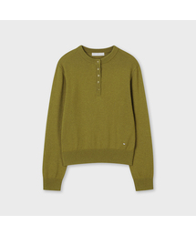カシミヤ ブレンド ヘンリーネック ニット オリーブ