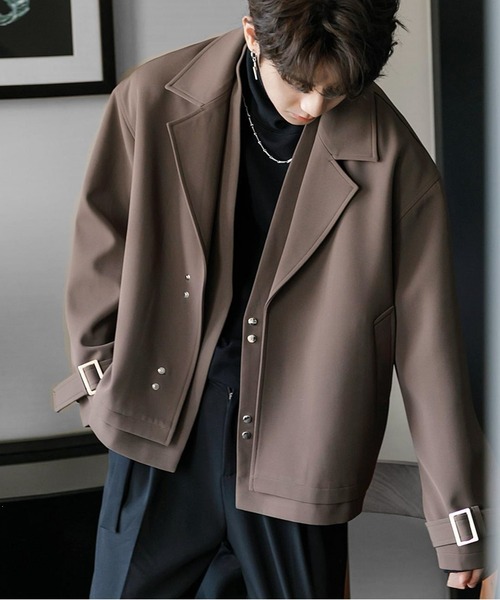 JOHNNY WOLF(ジョニーウルフ)の「JEREMIAH フェイクレイヤード ルーズ クロップド ジャケット(テーラードジャケット・メンズ・ブラック/モカ・M/L)」の1枚目の写真