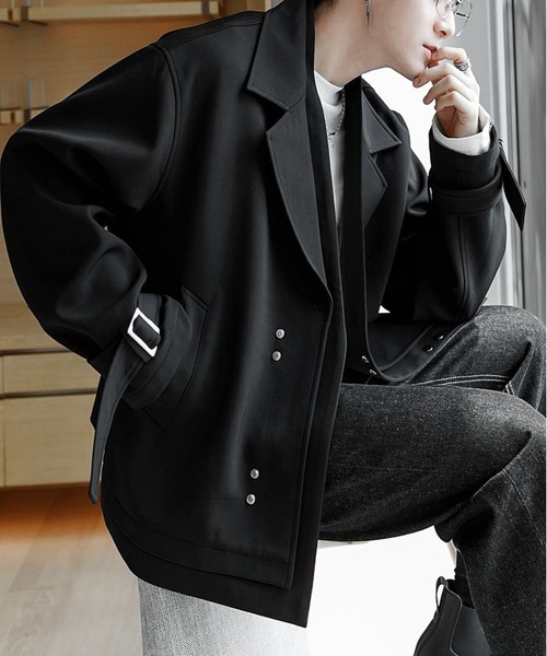 JOHNNY WOLF(ジョニーウルフ)の「JEREMIAH フェイクレイヤード ルーズ クロップド ジャケット(テーラードジャケット・メンズ・ブラック/モカ・M/L)」の3枚目の写真