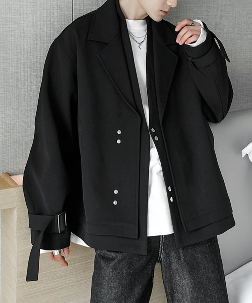 JOHNNY WOLF(ジョニーウルフ)の「JEREMIAH フェイクレイヤード ルーズ クロップド ジャケット(テーラードジャケット・メンズ・ブラック/モカ・M/L)」の4枚目の写真