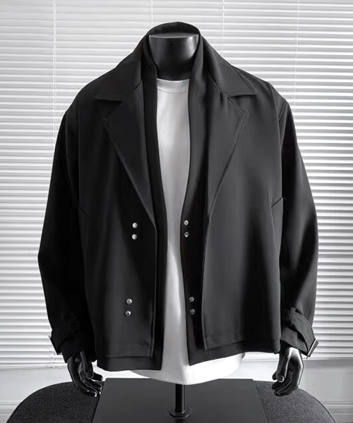 JOHNNY WOLF(ジョニーウルフ)の「JEREMIAH フェイクレイヤード ルーズ クロップド ジャケット(テーラードジャケット・メンズ・ブラック/モカ・M/L)」の5枚目の写真