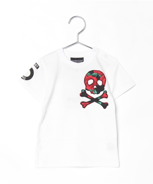 CHUBBYGANG（チャビーギャング）の「バラ柄スカルアップリケ半袖Tシャツ（Tシャツ/カットソー・キッズ・ホワイト/ブラック/パープル・120/100/110/130/90/80）」の2枚目の写真