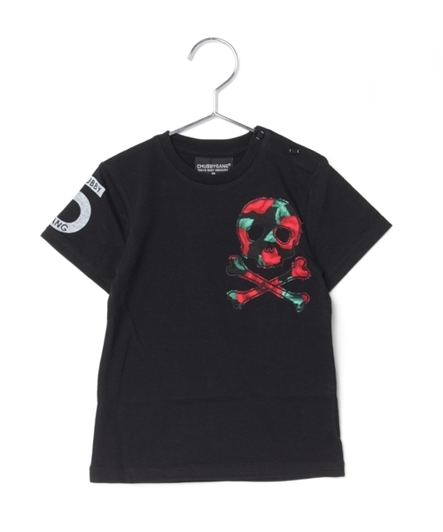 CHUBBYGANG（チャビーギャング）の「バラ柄スカルアップリケ半袖Tシャツ（Tシャツ/カットソー・キッズ・ホワイト/ブラック/パープル・120/100/110/130/90/80）」の3枚目の写真