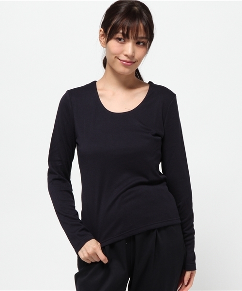 KOBE LETTUCE（コウベレタス）の「ストレッチロングTシャツ（Tシャツ/カットソー・レディース・ブルー系その他/ネイビー/ブラック/カーキ/ホワイト系その他/テラコッタ/オフホワイト/ブラック系その他/グレー/チャコールグレー/グレイッシュベージュ/ボルドー/マスタード・ONE SIZE/LARGE/MEDIUM）」の11枚目の写真