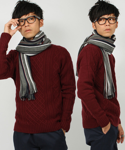 MEN'S BIGI（メンズビギ）の「アラン柄クルーネックニット/無地＆ボーダー（ニット/セーター・メンズ・グレー系その他/ホワイト系その他/グレー/ホワイト/ボルドー・S/M/L）」の5枚目の写真