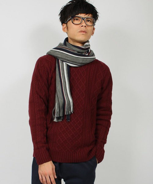 MEN'S BIGI（メンズビギ）の「アラン柄クルーネックニット/無地＆ボーダー（ニット/セーター・メンズ・グレー系その他/ホワイト系その他/グレー/ホワイト/ボルドー・S/M/L）」の8枚目の写真