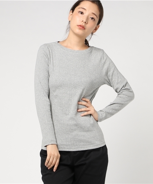 Honeys（ハニーズ）の「ボートネックＴシャツ（Tシャツ/カットソー・レディース・オフホワイト/ブラック/ネイビー/グリーン/杢グレー/ベージュ・L/LL/M）」の3枚目の写真