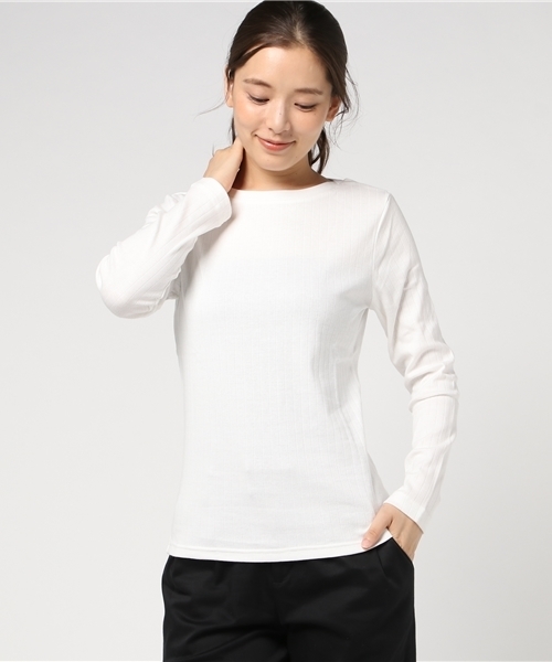 Honeys（ハニーズ）の「ボートネックＴシャツ（Tシャツ/カットソー・レディース・オフホワイト/ブラック/ネイビー/グリーン/杢グレー/ベージュ・L/LL/M）」の2枚目の写真