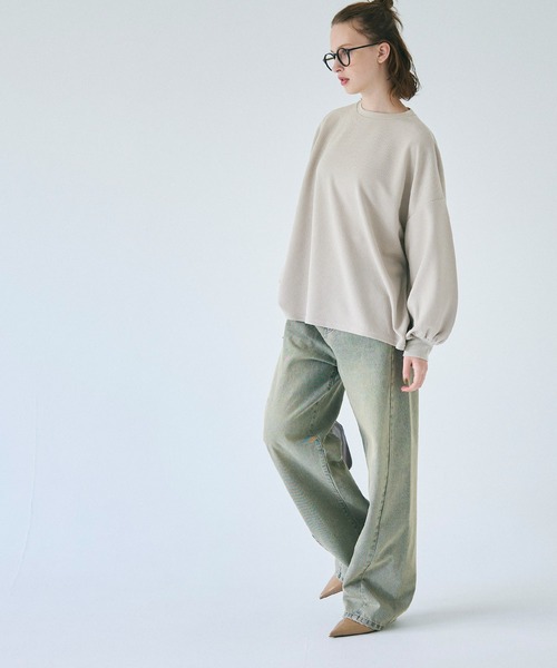 coca（coca）（コカ）の「＼新色追加／エンボス加工バルーン袖トップス（Tシャツ/カットソー・レディース・ブラック/ダークグリーン/マスタード/ワイン/ベージュ/カーキ/ブラウン/アイボリー/ダークベージュ/ネイビー/ワインレッド/ライトグレー/グレー・ONE SIZE/L/M）」の21枚目の写真