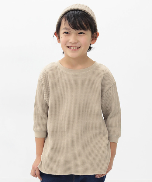 devirock（デビロック）の「ワッフル7分袖Tシャツ（Tシャツ/カットソー・キッズ・ベージュ/オフホワイト/モカ/スミクロ・110cm/100cm/120cm/130cm/140cm/150cm/160cm）」の2枚目の写真