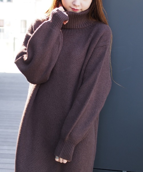 B:MING by BEAMS(ビーミングバイビームス)の「B:MING by BEAMS / FOX混 タートルネックワンピース 19AW(ワンピース)」|ブラウン