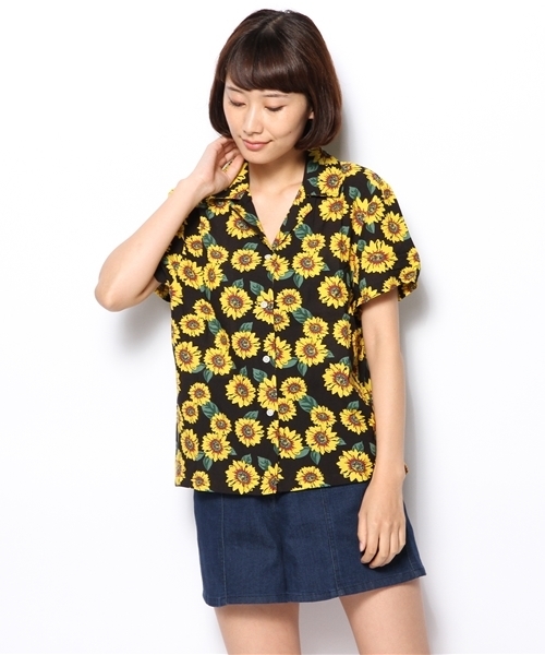 WEGO（ウィゴー）の「WEGO/ヒマワリ柄半袖シャツ（シャツ/ブラウス・レディース・オフホワイト/ブラック・FREE）」の9枚目の写真