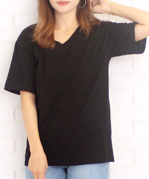 Amulet(アミュレット)の「シンプルVネックTシャツ(Tシャツ/カットソー・レディース・ワインレッド/ホワイト/ブラック/ピンク・XL/M/L)」の3枚目の写真