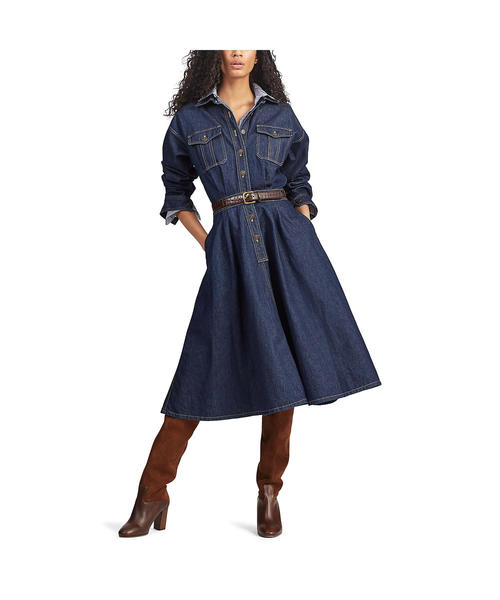 信頼セール デニム ロングスリーブ Polo Ralph Lauren シャツドレス ワンピース Lauren ポロラルフローレン のファッション セール ワンピース Polo