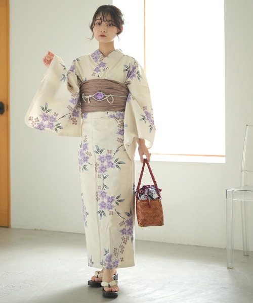 utatane（ウタタネ）の「手染め注染浴衣3点セット 綿麻 先染めベージュ 