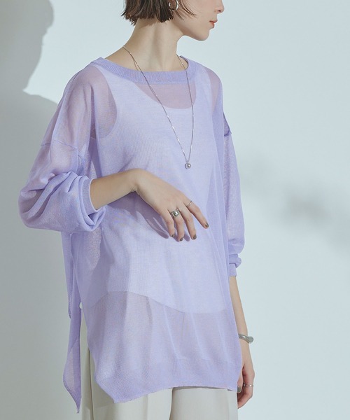 titivate（ティティベイト）の「ｻｲﾄﾞｽﾘｯﾄｵｰﾊﾞｰｻｲｽﾞｼｱｰﾆｯﾄ（ニット/セーター・レディース・ブラック/ベージュ/オリーブ/ピンク/アイボリー/ラベンダー・FREE）」の5枚目の写真