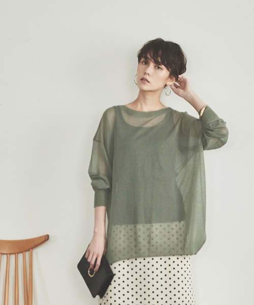 titivate（ティティベイト）の「ｻｲﾄﾞｽﾘｯﾄｵｰﾊﾞｰｻｲｽﾞｼｱｰﾆｯﾄ（ニット/セーター・レディース・ブラック/ベージュ/オリーブ/ピンク/アイボリー/ラベンダー・FREE）」の4枚目の写真