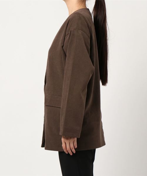 RAG MACHINE（ラグマシーン）の「【RAG MACHINE】セットアップノーカラージャケット（ノーカラージャケット・レディース・ベージュ/ブラウン/オフホワイト・M/L）」の4枚目の写真