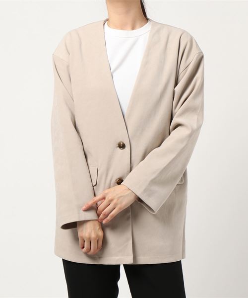 RAG MACHINE（ラグマシーン）の「【RAG MACHINE】セットアップノーカラージャケット（ノーカラージャケット・レディース・ベージュ/ブラウン/オフホワイト・M/L）」の21枚目の写真