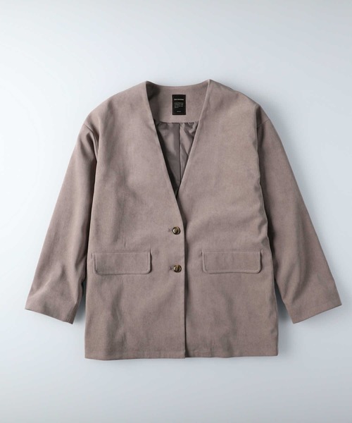 RAG MACHINE（ラグマシーン）の「【RAG MACHINE】セットアップノーカラージャケット（ノーカラージャケット・レディース・ベージュ/ブラウン/オフホワイト・M/L）」の8枚目の写真