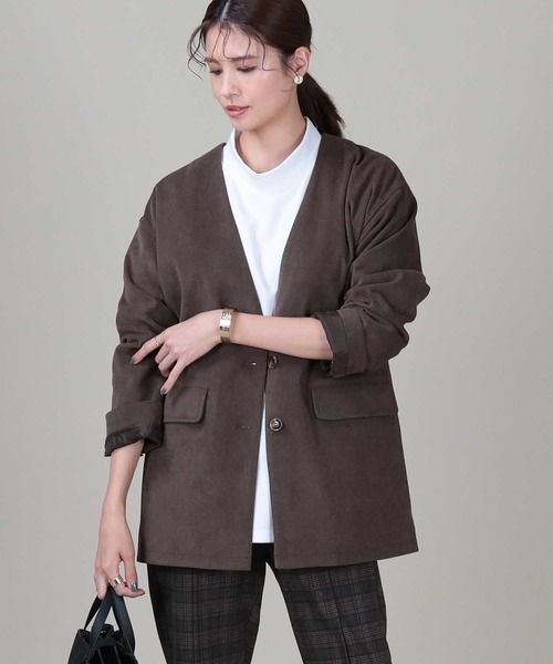 RAG MACHINE（ラグマシーン）の「【RAG MACHINE】セットアップノーカラージャケット（ノーカラージャケット・レディース・ベージュ/ブラウン/オフホワイト・M/L）」の19枚目の写真