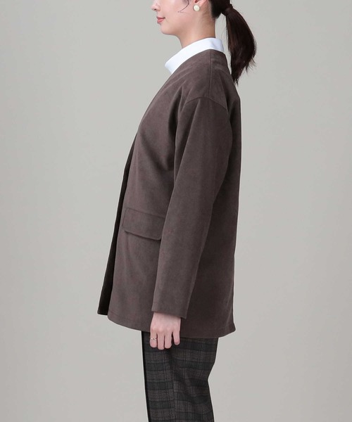 RAG MACHINE（ラグマシーン）の「【RAG MACHINE】セットアップノーカラージャケット（ノーカラージャケット・レディース・ベージュ/ブラウン/オフホワイト・M/L）」の15枚目の写真