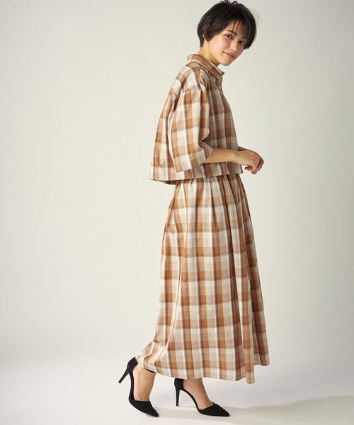 セール Impression チェック柄ロングギャザースカート セットアップ対応 スカート スカート Clear Impression Clear クリアインプレッション のファッション