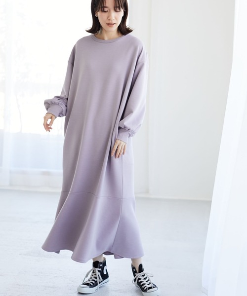 RAY CASSIN FAVORI（レイカズンフェバリ）の「・RAY CASSIN FAVORI 　ネオプレーンラッフルワンピース＊（ワンピース・レディース・ブラック/グレイッシュベージュ/ブルー/ラベンダー・FREE）」の4枚目の写真