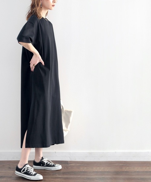 綿100%ゆるっと、大人のためのリラックスワンピ。