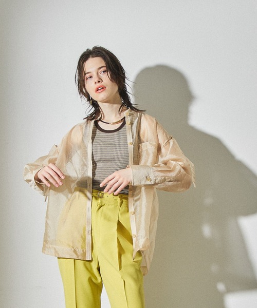 PUBLIC TOKYO（パブリックトウキョウ）の「バンドカラーシアーブラウス（シャツ/ブラウス・レディース・ベージュ/ミント/サックスブルー・FREE）」の2枚目の写真