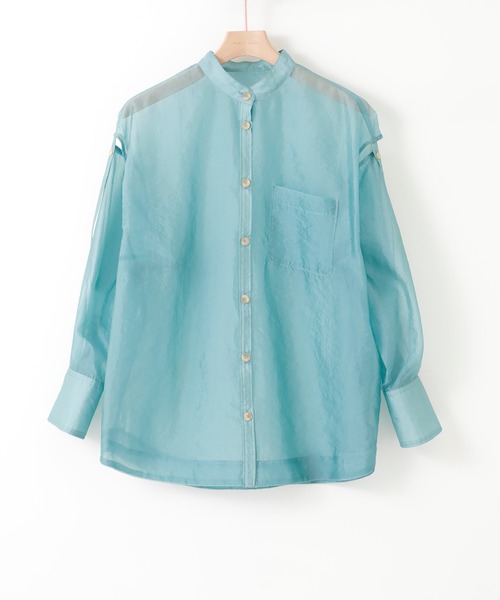 PUBLIC TOKYO（パブリックトウキョウ）の「バンドカラーシアーブラウス（シャツ/ブラウス・レディース・ベージュ/ミント/サックスブルー・FREE）」の15枚目の写真
