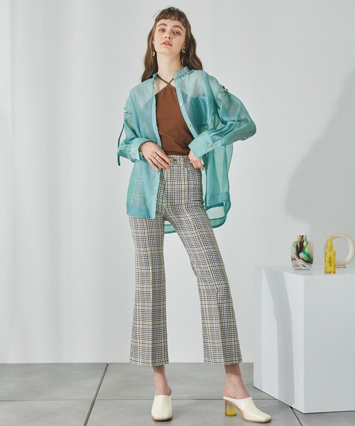 PUBLIC TOKYO（パブリックトウキョウ）の「バンドカラーシアーブラウス（シャツ/ブラウス・レディース・ベージュ/ミント/サックスブルー・FREE）」の6枚目の写真