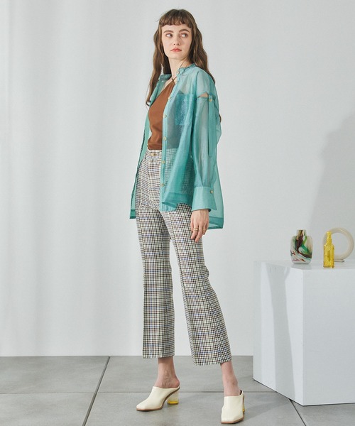 PUBLIC TOKYO（パブリックトウキョウ）の「バンドカラーシアーブラウス（シャツ/ブラウス・レディース・ベージュ/ミント/サックスブルー・FREE）」の7枚目の写真