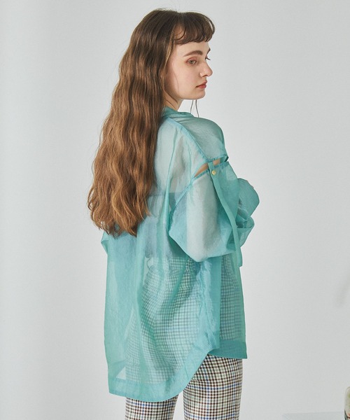 PUBLIC TOKYO（パブリックトウキョウ）の「バンドカラーシアーブラウス（シャツ/ブラウス・レディース・ベージュ/ミント/サックスブルー・FREE）」の9枚目の写真