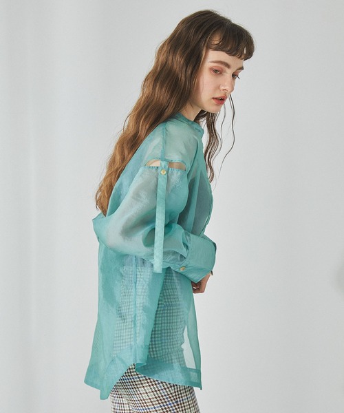 PUBLIC TOKYO（パブリックトウキョウ）の「バンドカラーシアーブラウス（シャツ/ブラウス・レディース・ベージュ/ミント/サックスブルー・FREE）」の10枚目の写真