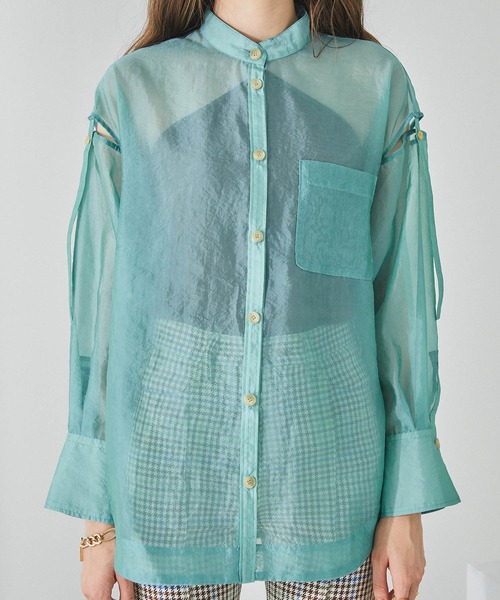 PUBLIC TOKYO（パブリックトウキョウ）の「バンドカラーシアーブラウス（シャツ/ブラウス・レディース・ベージュ/ミント/サックスブルー・FREE）」の12枚目の写真