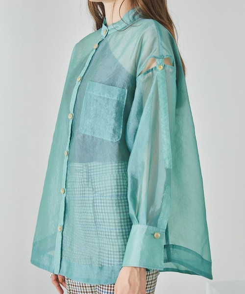 PUBLIC TOKYO（パブリックトウキョウ）の「バンドカラーシアーブラウス（シャツ/ブラウス・レディース・ベージュ/ミント/サックスブルー・FREE）」の13枚目の写真